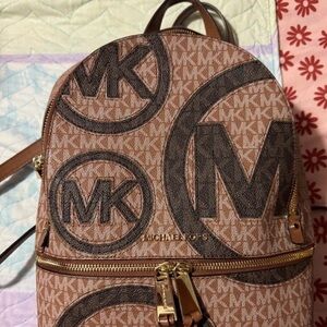 Michael Kors Tan and Brown Logo Backpack